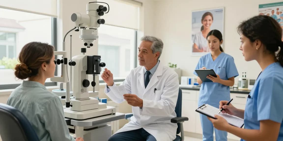 Comprehensive eye care examination at SNU Eye Clinic in Seoul, showcasing patient interaction and advanced equipment.