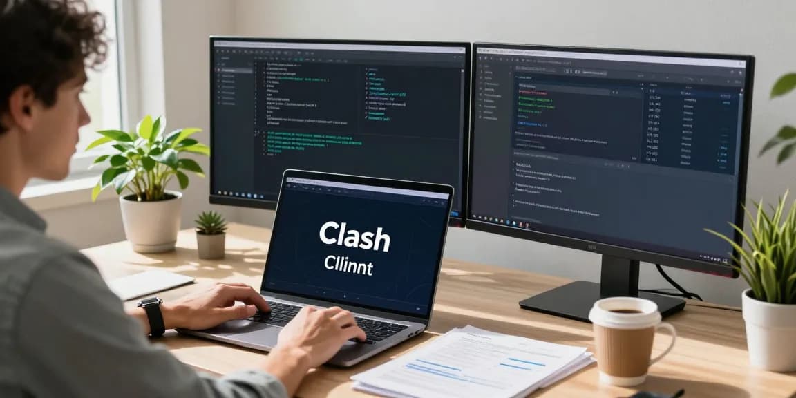 使用Clash客户端进行节点管理和配置的软件开发者，展示技术文档和设备环境。