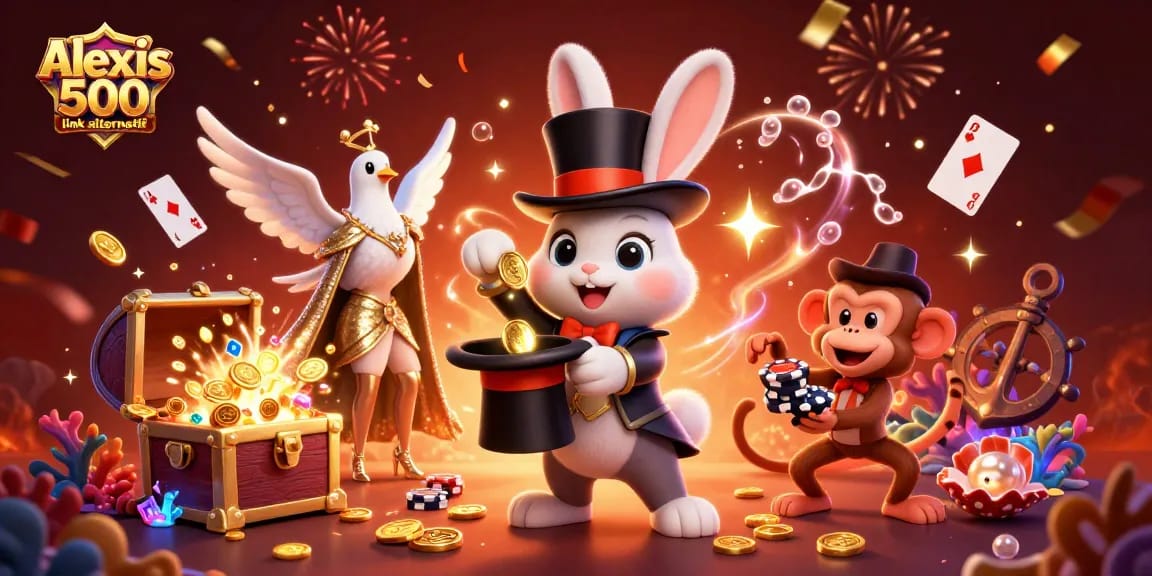 Experience the thrill of alexis 500 link alternatif as a magician rabbit pulls golden coins with excitement.