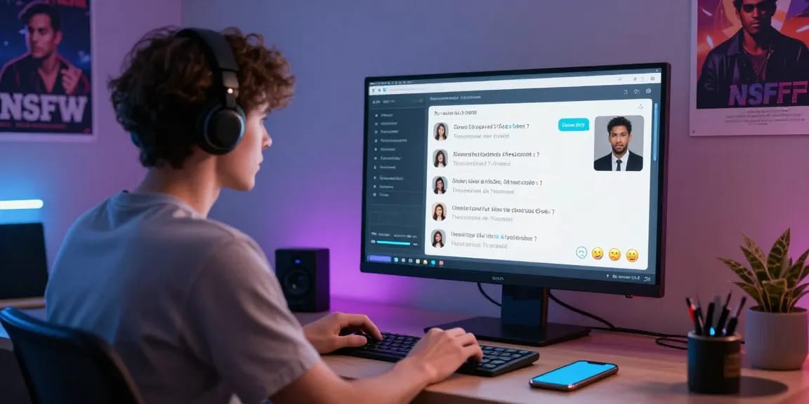 User interacting with nsfw ai chatbot in a modern digital environment.