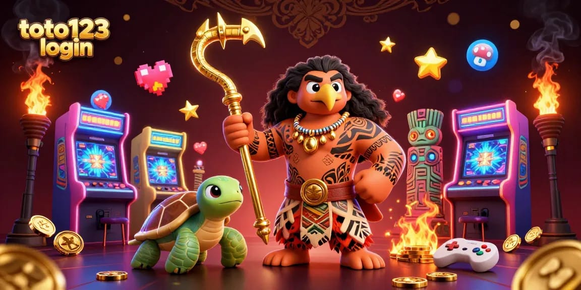 Win exciting prizes with toto123 login in this vibrant 3D casino illustration featuring gaming elements.