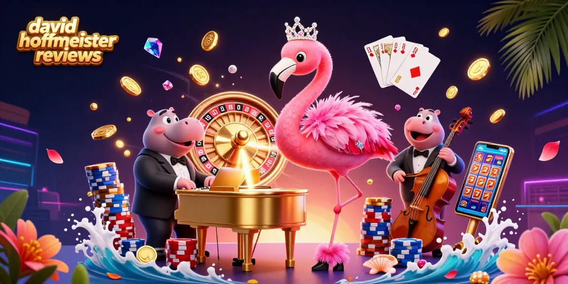 Engage with thrilling david hoffmeister reviews in a vibrant casino scene filled with gold coins and lively characters.
