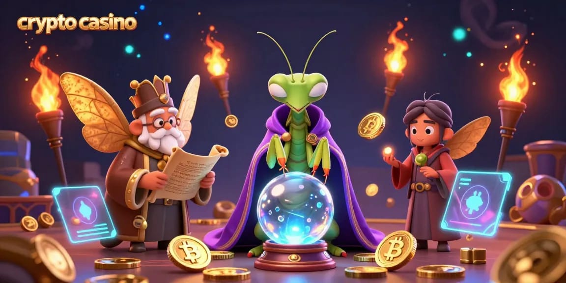 Experience the thrill of a crypto casino with dynamic visuals featuring Bitcoin and Ethereum coins.