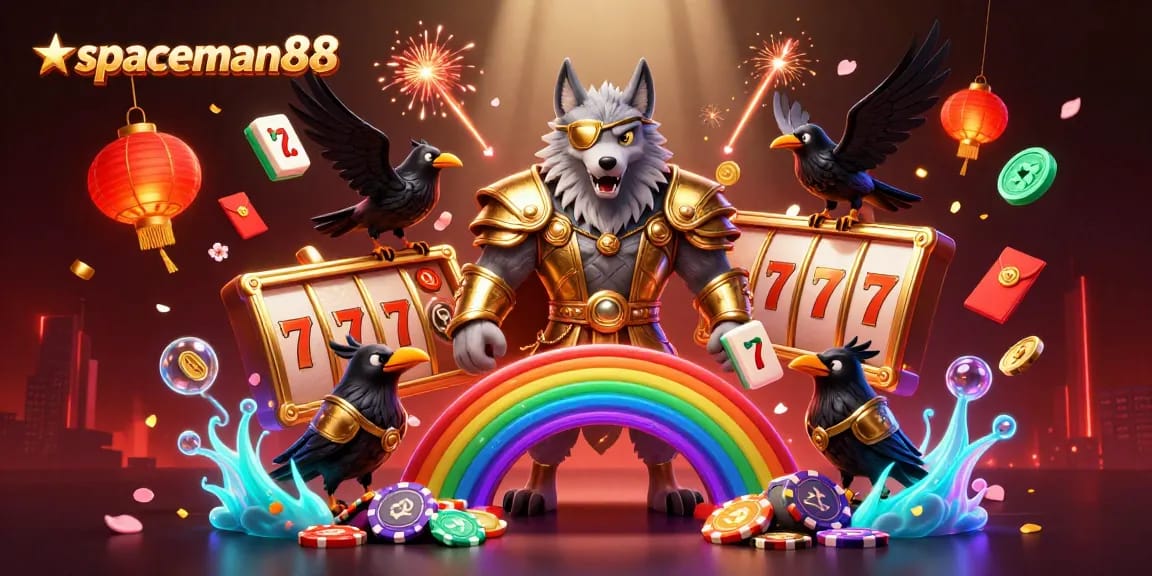 Experience the thrill of gambling with spaceman88 in a vibrant casino scene featuring Odin and amazing game elements.
