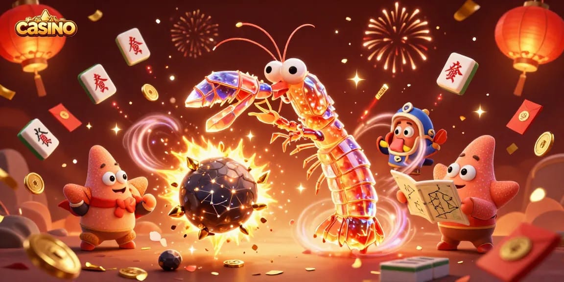 Experience thrilling casino action with vibrant characters and festive elements in this detailed illustration.