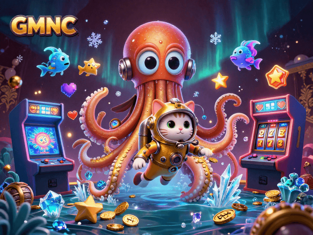 Engage with GMNC as the kraken emerges in a vibrant casino-themed adventure scene filled with excitement.