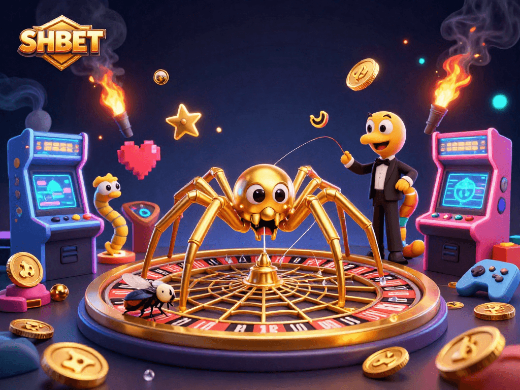 Immerse in the excitement at SHBET with a golden spider and a centipede dealer in this captivating casino scene.