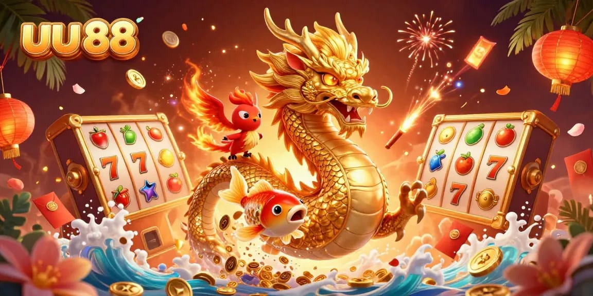 Experience thrilling wins with u88's vibrant 3D casino illustration showcasing dynamic game elements.