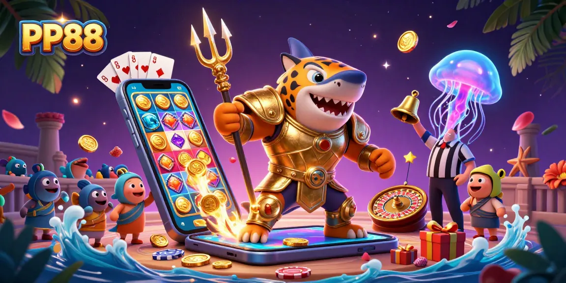 Engage with PP88's exhilarating underwater casino experience featuring vibrant characters and dynamic game elements.