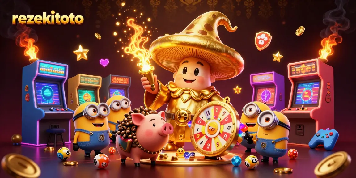 Experience thrilling lottery action with rezekitoto’s vibrant 3D gaming visual featuring golden characters and dynamic elements.