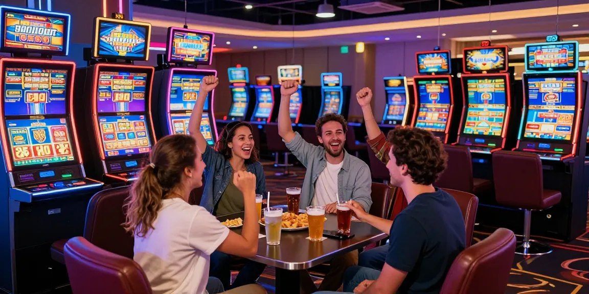 Slot gacor di kasino dengan pengunjung merayakan kemenangan di mesin slot yang ramai.