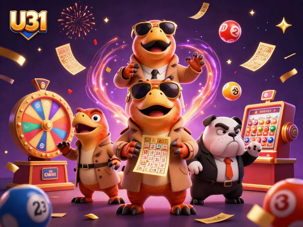 Engage with U31's thrilling lottery excitement through playful raptors and colorful game elements.