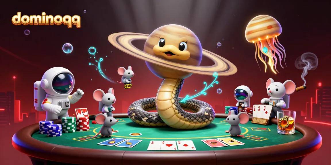 Engage in an exciting dominoqq game with animated characters and vibrant casino elements.