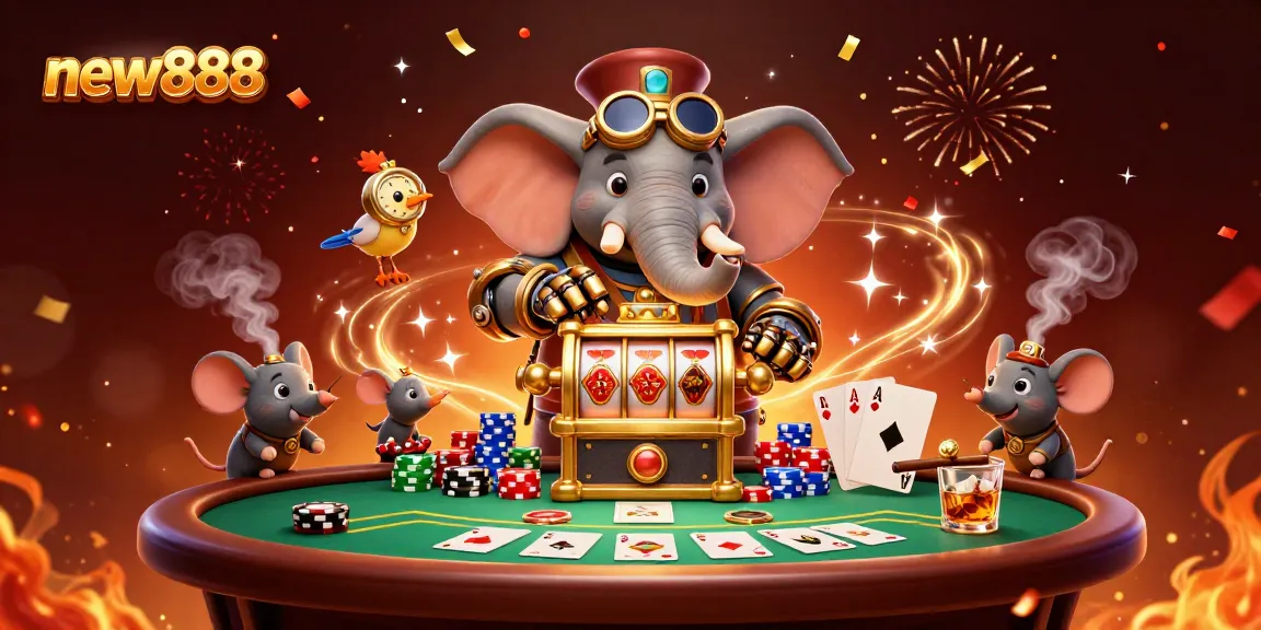 Spin new888's vibrant slot machine with steampunk characters surrounded by poker chips and mystical effects.