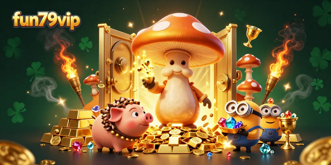 Experience the magic of fun79vip with dynamic treasure elements in this vibrant casino illustration.