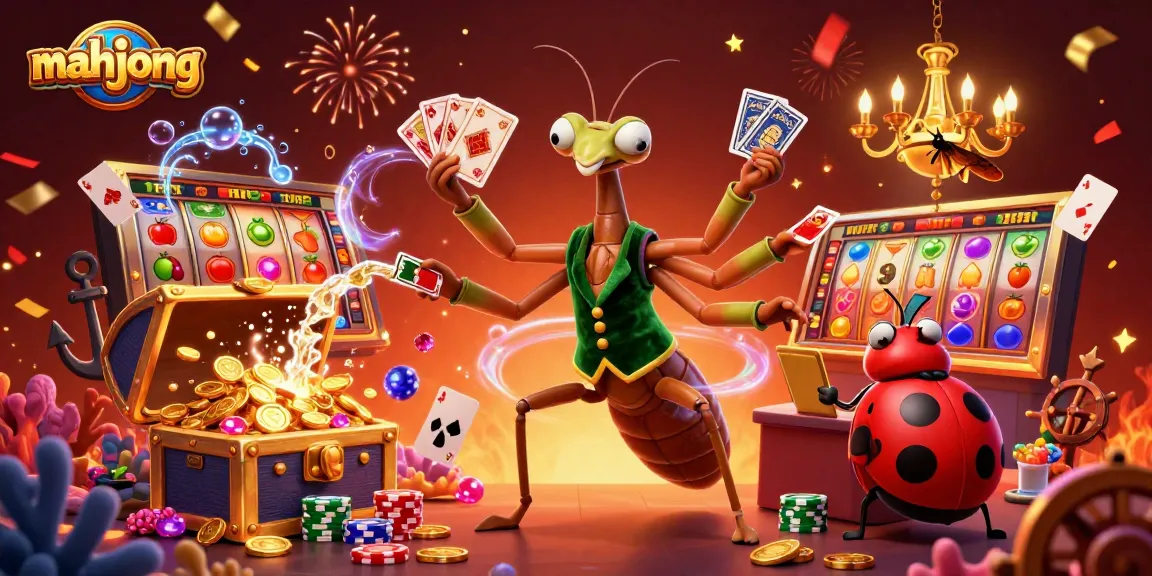 Engage in mahjong action with vibrant slot reels and colorful jackpots, illustrated in a lively casino scene.
