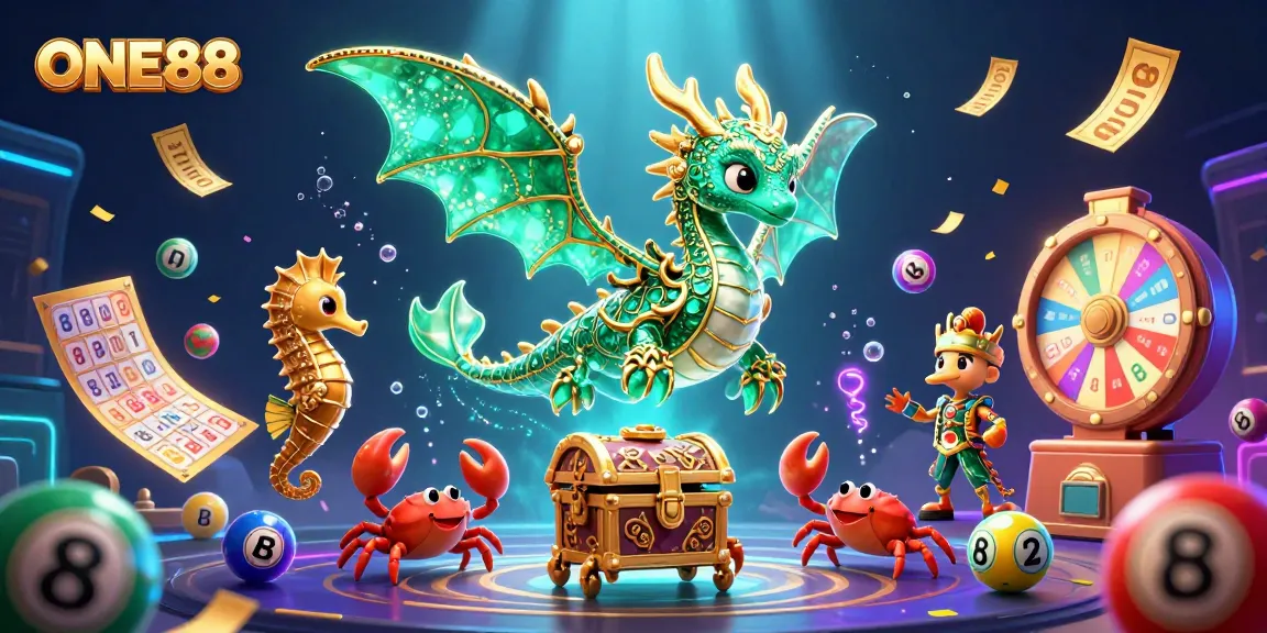 Experience the vibrant world of ONE88 with an energetic 3D illustration of the sea dragon and treasure, enhancing your gaming excitement.