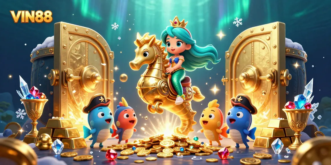 Join the action at VIN88 with our vibrant 3D undersea casino game adventure illustration.