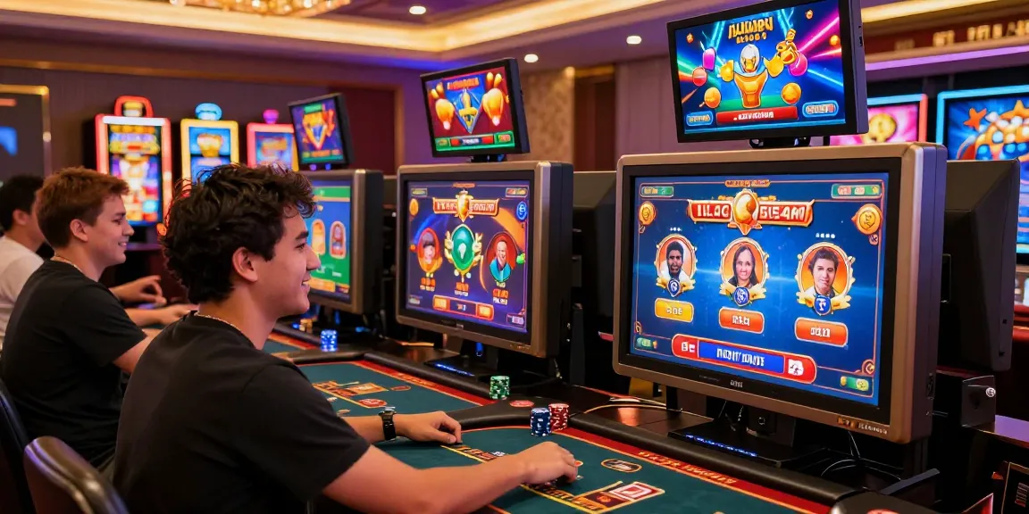 Engaged players enjoying game bài đổi thưởng in a vibrant online casino setting with colorful graphics and lively atmosphere.