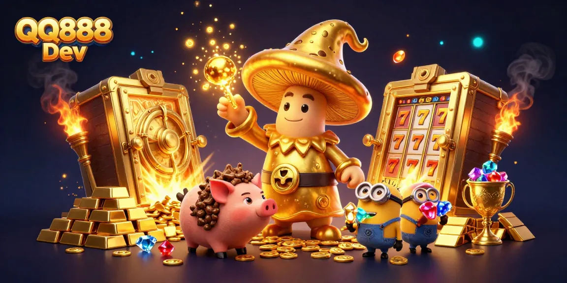 Experience the magic of QQ888 Dev with golden treasures and vibrant casino elements.
