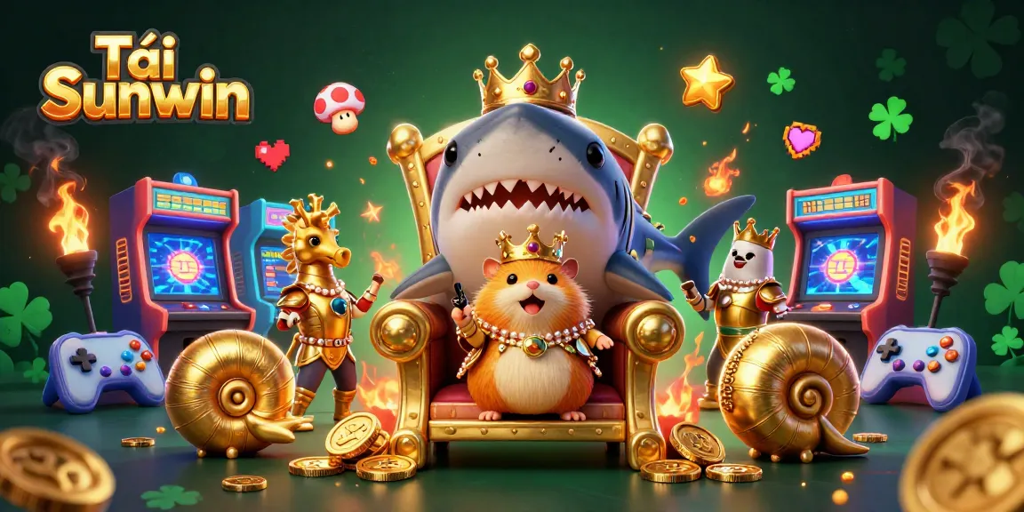 Tải Sunwin to experience a vibrant online casino scene with a golden hamster king and seahorse guards.