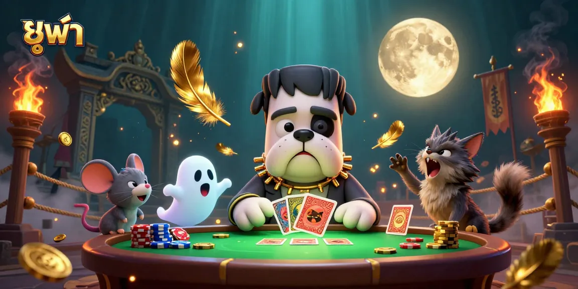 Engage with ยูฟ้า at the thrilling casino scene featuring unique characters and vibrant gambling elements.