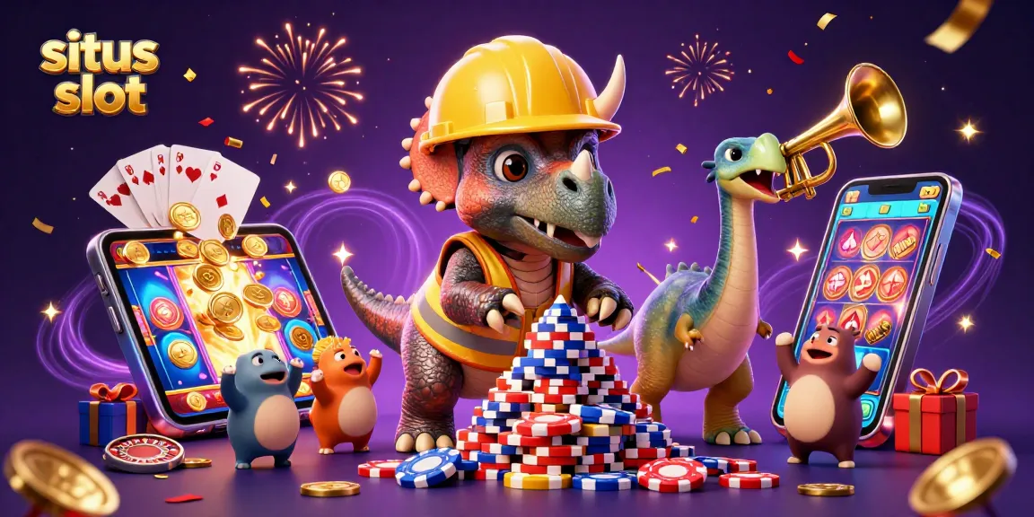Engage in thrilling slot action at situs slot with vibrant characters and casino elements.