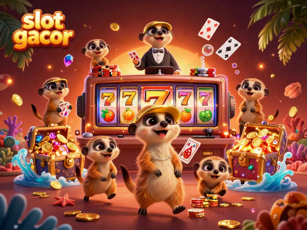Engage in slot gacor adventures with playful meerkats managing their vibrant casino.