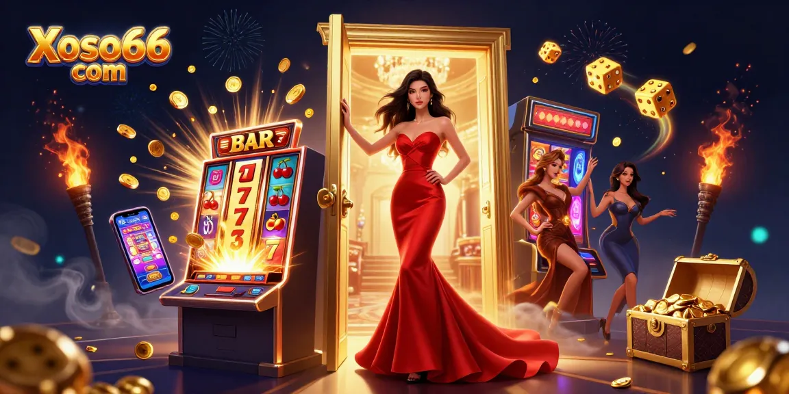 Experience the thrilling atmosphere of Xoso66 com with a stunning casino scene bursting with excitement and jackpots.