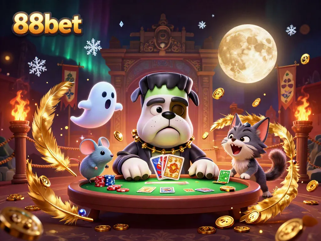 Experience thrilling gameplay at 88bet with a lively, immersive casino scene featuring unique characters.