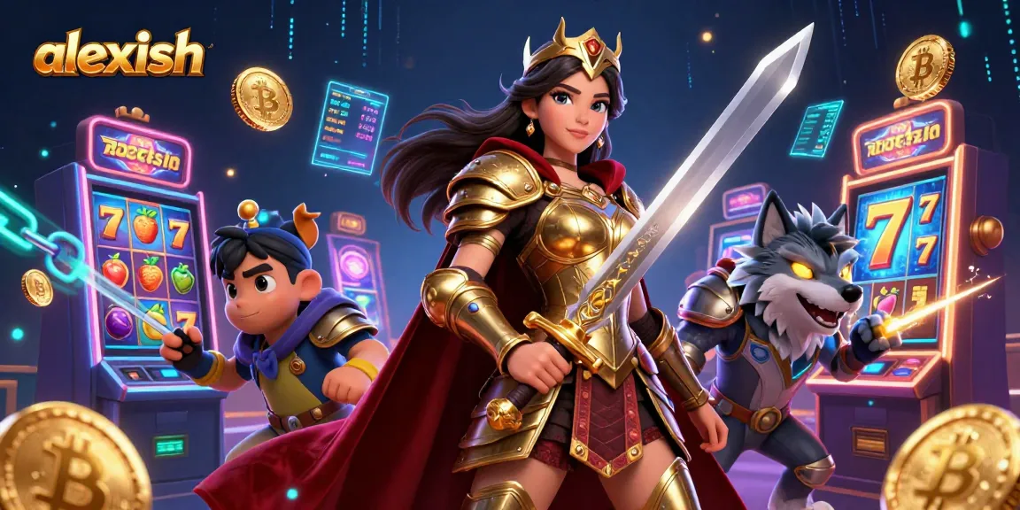 Experience thrilling slot games with alexish amidst vibrant characters and crypto elements.