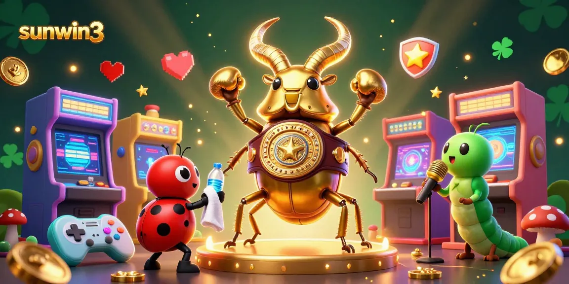 Engage in thrilling gameplay with sunwin3's vivid 3D cartoon scene of a golden stag beetle box fighter.