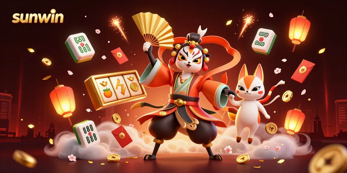 Experience thrilling gameplay with sunwin's vibrant casino scene featuring kabuki warriors and floating jackpot elements.