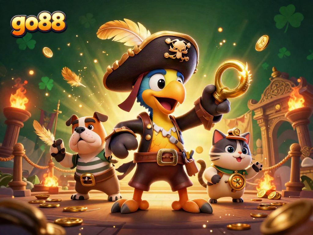 Join the adventure with go88's pirate crew in this vibrant casino scene full of excitement!