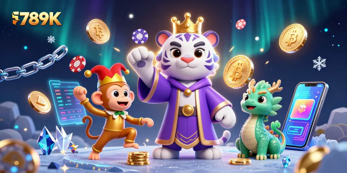 Engage with exciting gaming elements at 789K, featuring a lively 3D scene with characters and vibrant casino symbols.