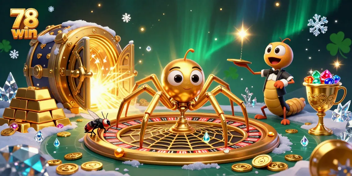 78 win showcases thrilling bets in a vibrant casino scene with golden assets and a roulette focus.