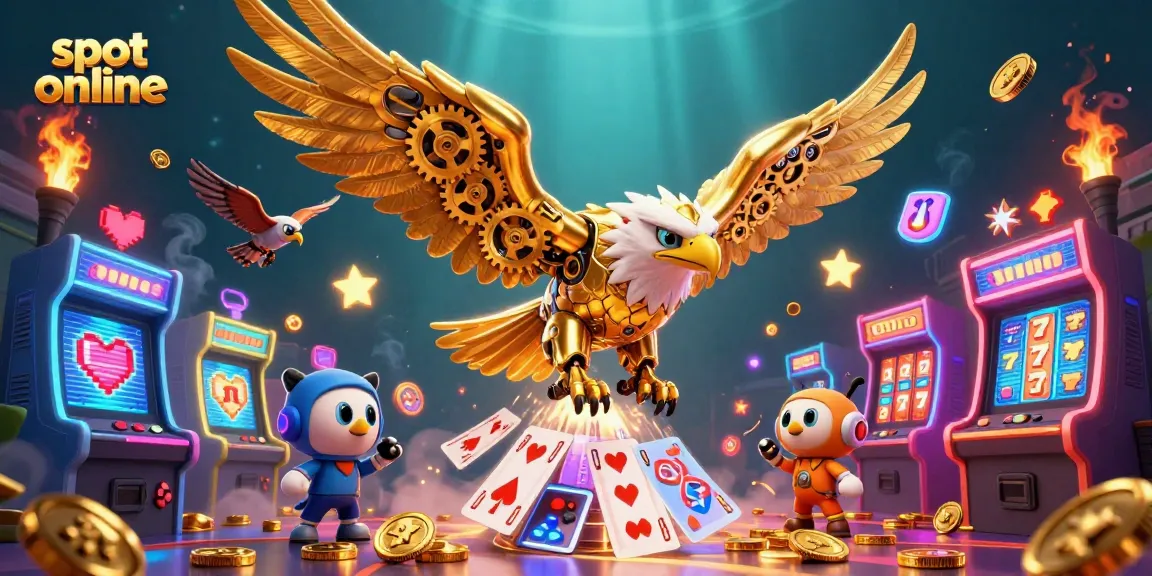 Spin the reels of slot online games with a stunning golden eagle and vibrant casino elements.