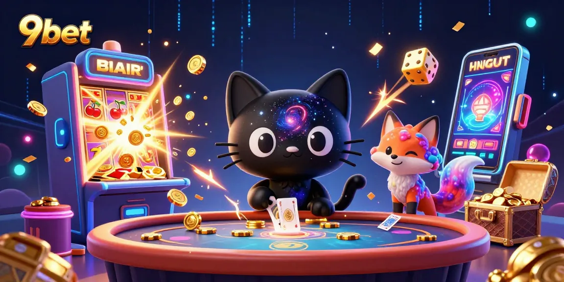 Experience the vibrant 9bet casino scene with the black hole cat and nebula fox in action.