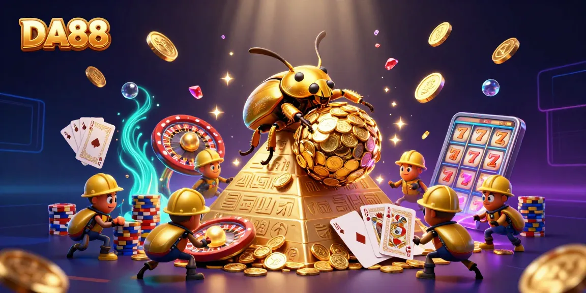 Experience DA88's thrilling casino adventure with golden coins, spinning roulette, and vibrant gaming action.