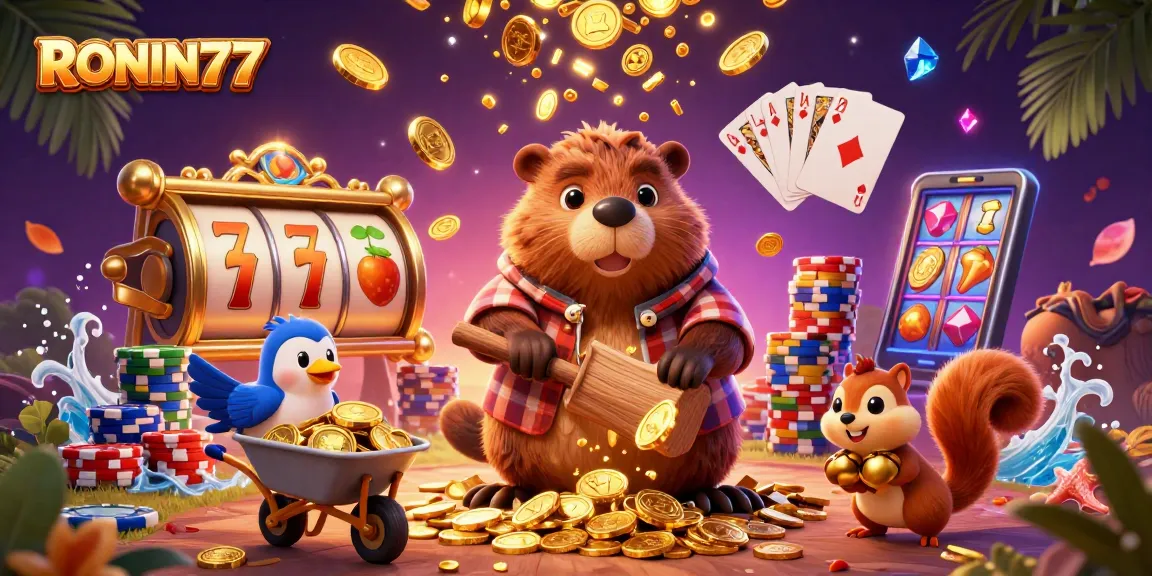 Spin the RONIN77 slots with an animated beaver, bird, and squirrel collecting gold coins.