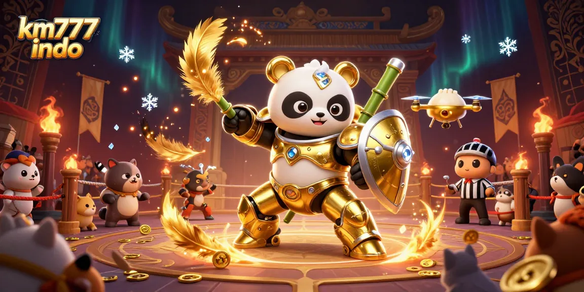 Join the excitement at km777 indo with our vibrant casino-themed scene featuring a mech-suit panda!