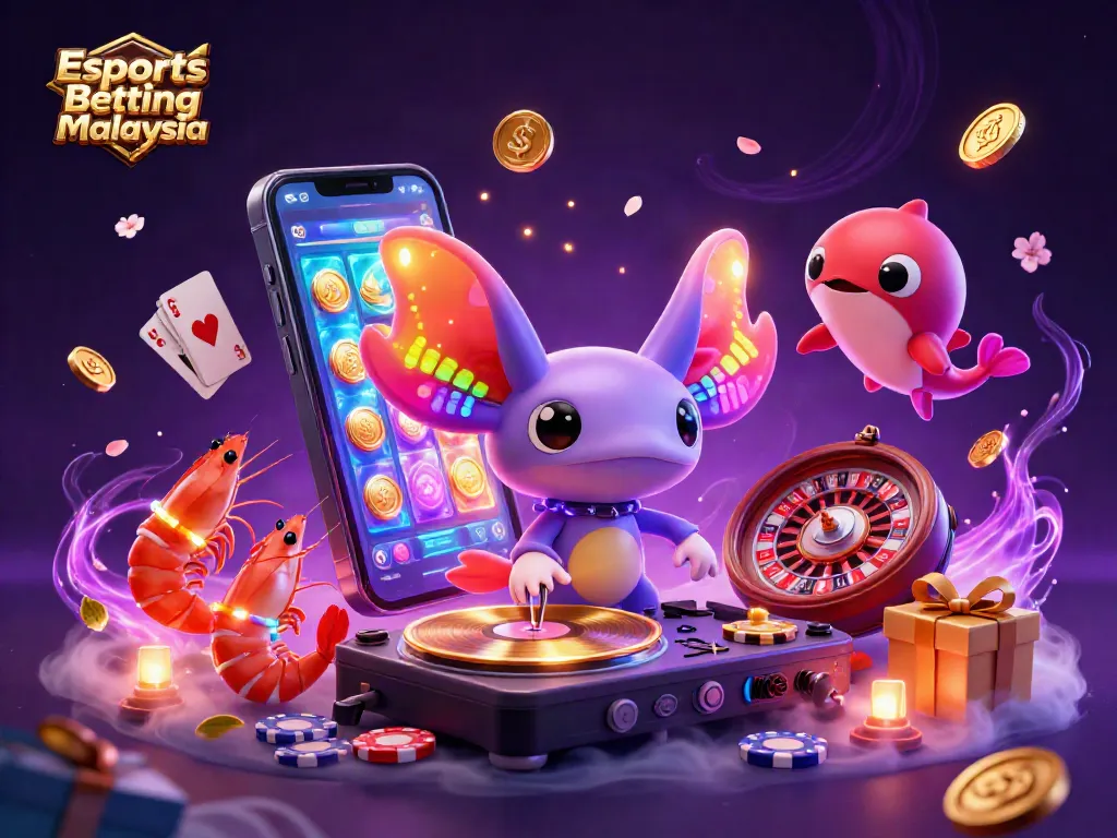 Experience Esports Betting Malaysia excitement with vibrant casino-themed 3D illustration featuring gaming action.