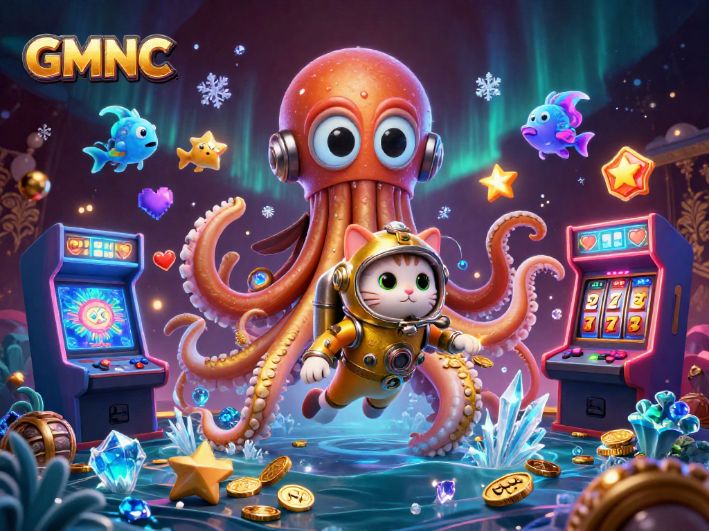 Engage with GMNC as the kraken emerges in a vibrant casino-themed adventure scene filled with excitement.