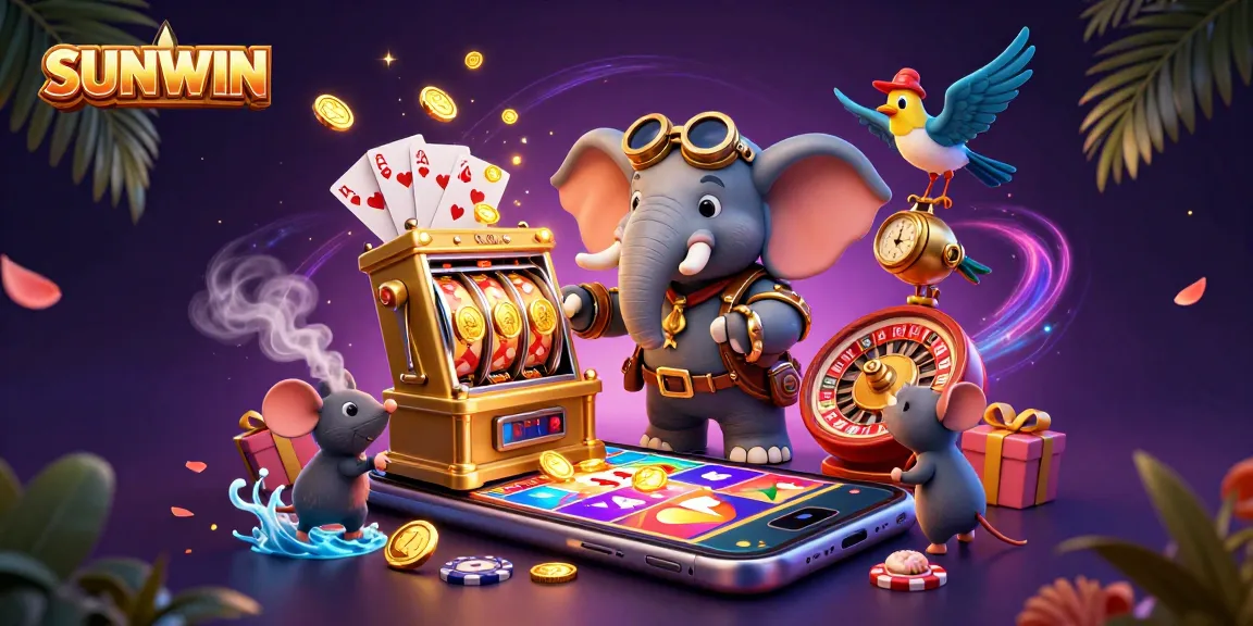 SUNWIN offers an exciting casino experience with cartoon characters and slot games, featuring vibrant visuals.