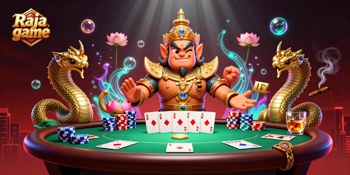 Engage with Raja game at a lively poker table featuring vibrant characters and dynamic casino elements.