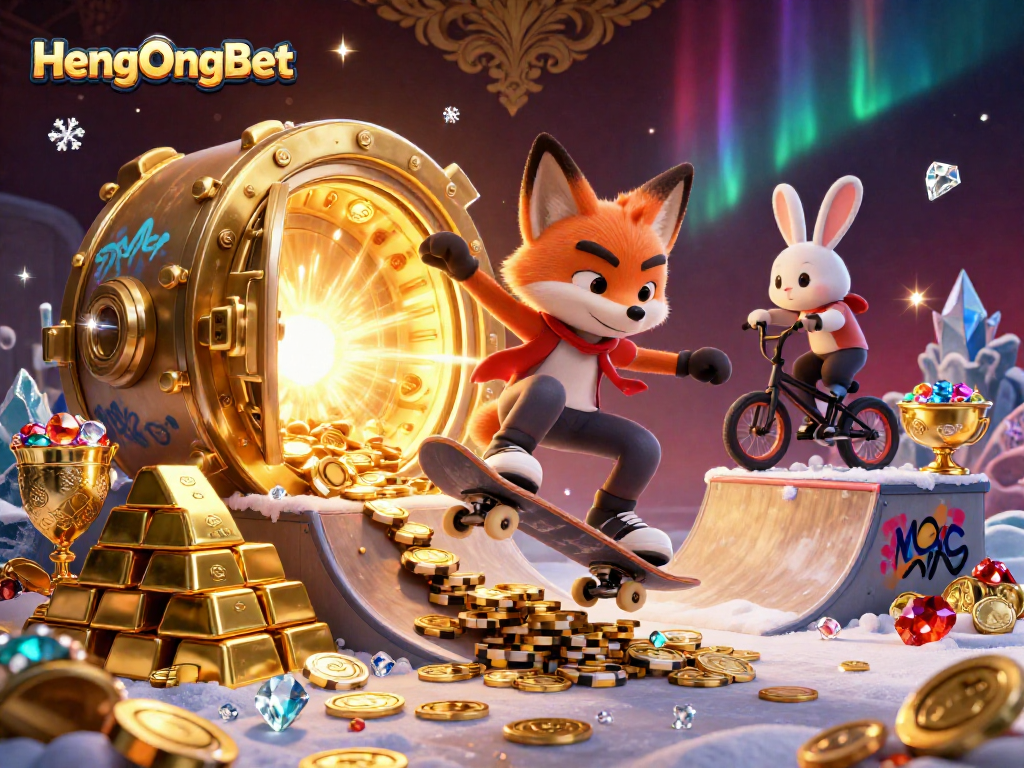 Experience the thrilling HengOngBet scene with animated characters and vibrant casino elements.
