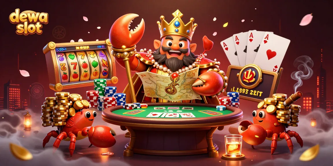 Pemain meraih kemenangan di dewa slot dengan simbol jackpot dan karakter menarik di latar belakang penuh warna.