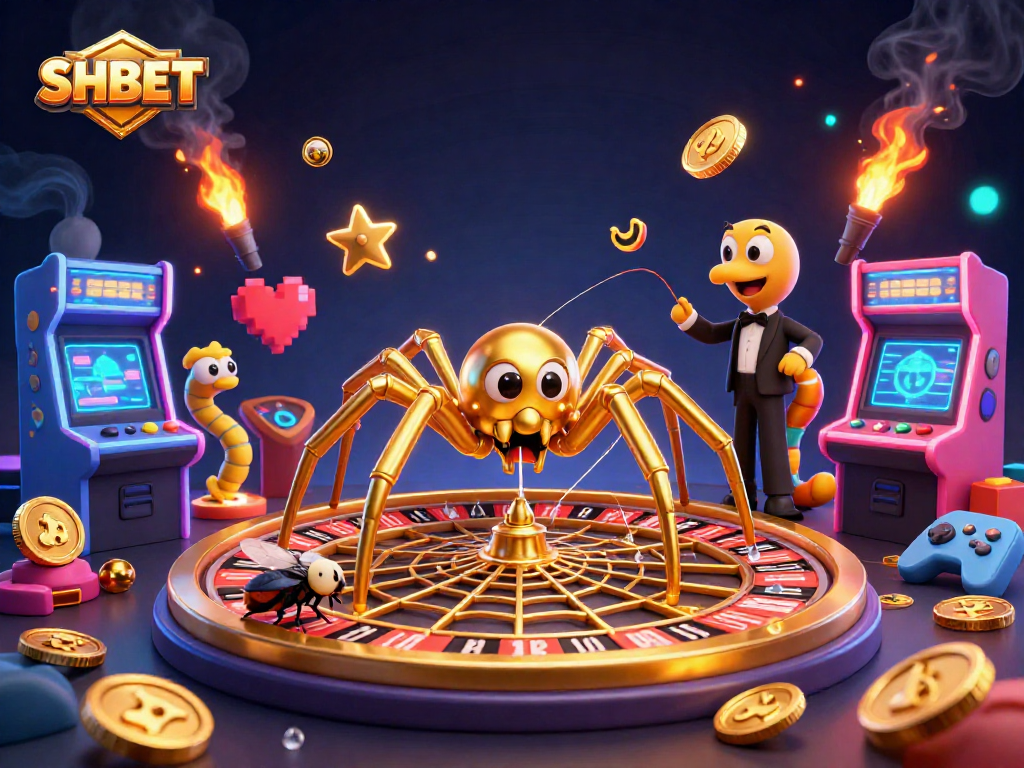 Immerse in the excitement at SHBET with a golden spider and a centipede dealer in this captivating casino scene.