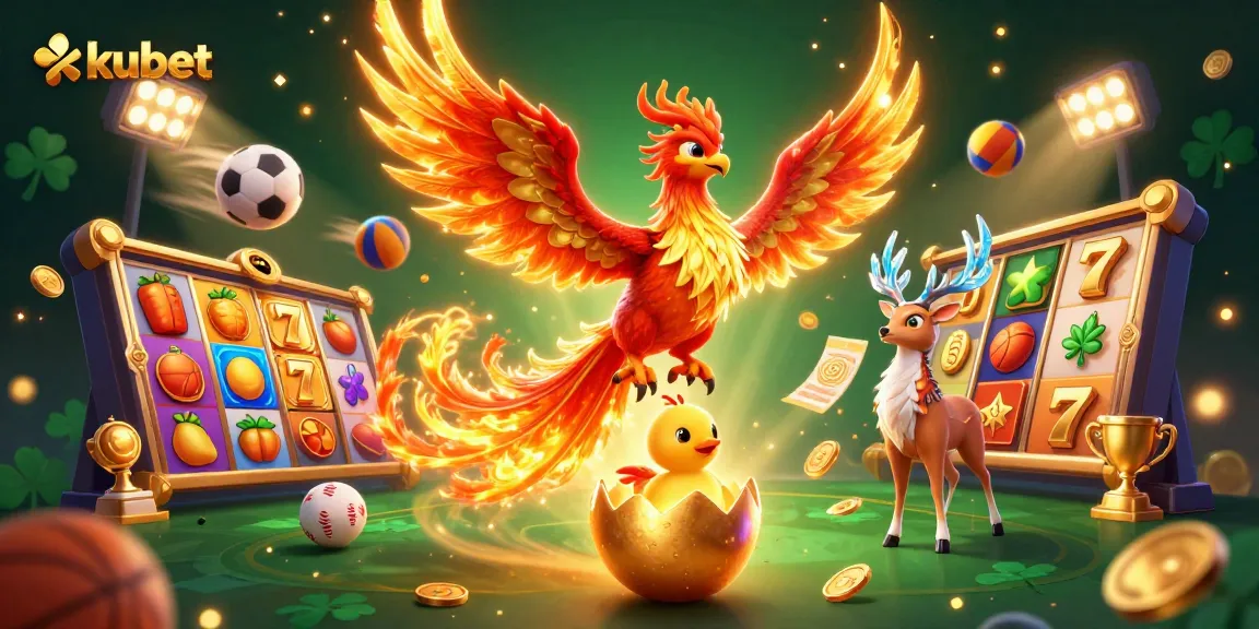 Experience thrilling moments at kubet with a vibrant illustration of a mystical phoenix and dynamic gaming elements.