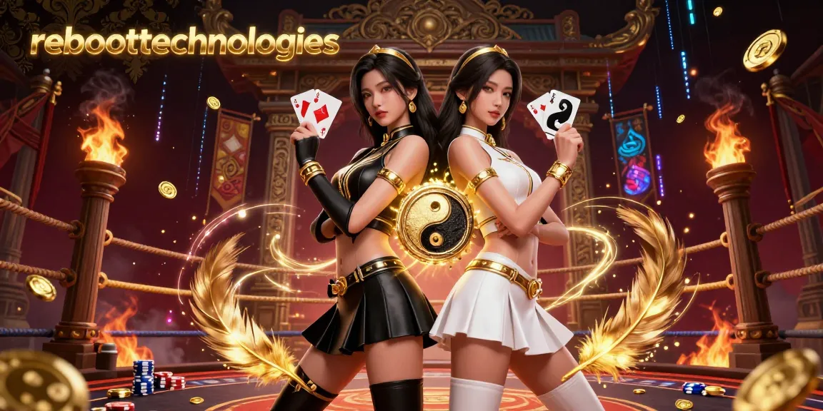 Engage with reboottechnologies' gaming scene featuring twin Asian women in a vibrant casino battle.